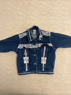 Vintage Kids Denim Jacket with White Lace Trim